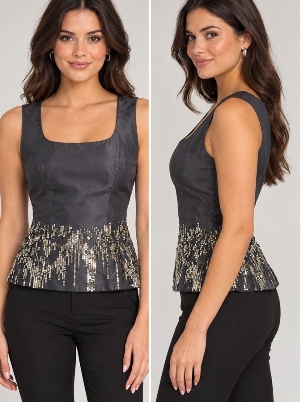 NWT Laura Ashley Gray Satin Sequined Sleeveless Top Size 4 Night Out Bling